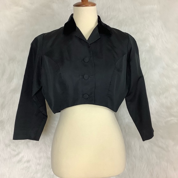Vintage Jackets & Blazers - Vintage 50s Cropped Velvet Collar Jacket